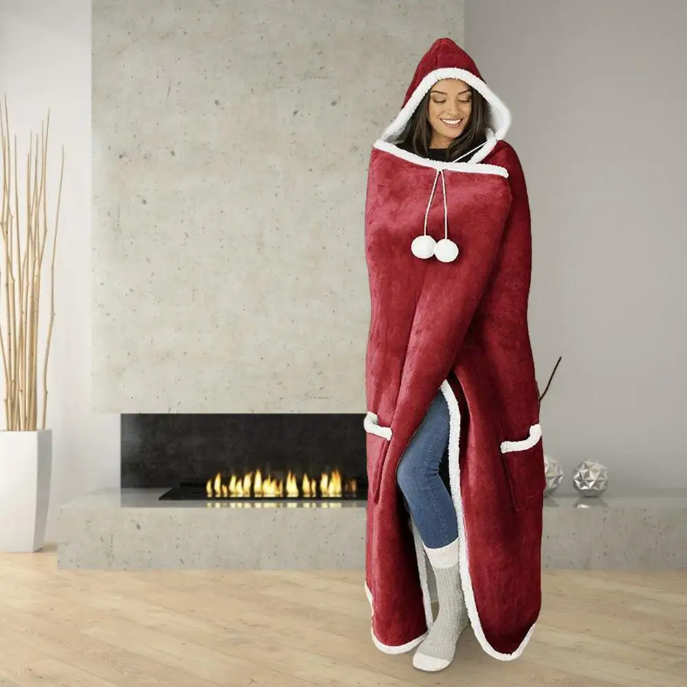 Одеяло с капюшоном утепленная и длинная теплая куртка повседневное одеяло в