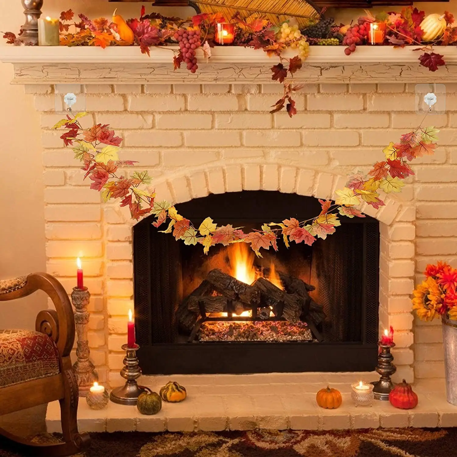 

METABLE Artificial Hanging Fall Maple Vine Plant With 100 Maple Leaves And 2 Hooks For Garden Wedding Fireplace Decoration