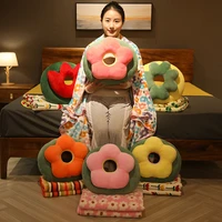 1pcs 4530cm flower shaped plush cushion with 11 5m vevelt blanket colorful flower plush nap pillow girl gift or home decor