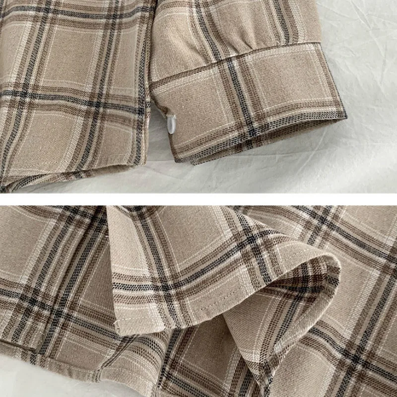 

Women Shirt Plaid Female Oversize Blouse Korean Style Long Sleeves Tops Casual Outwear Femme Blusas