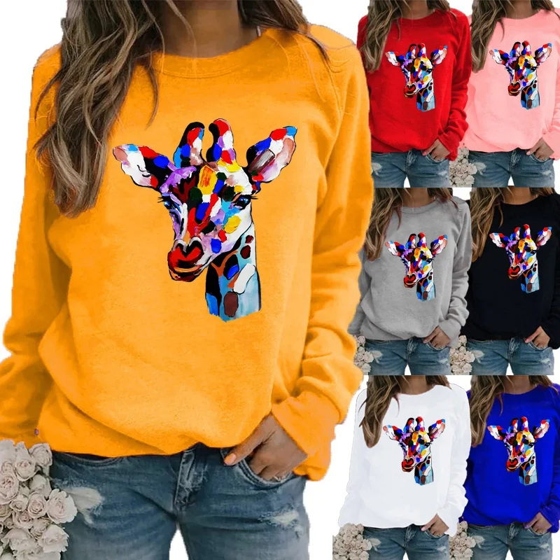 

Зимняя Новая модная женская одежда, повседневный свитшот с принтом, топы с длинным рукавом, футболка, Женский пуловер с круглым вырезом, блузка
