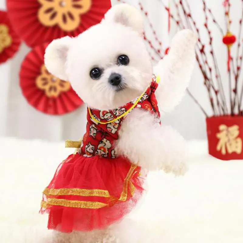 

Winter Pet Dog Clothes Chinese Tang Suit Coat Dress Warm Padded Clothing Small Medium Dog Puppy Chihuahua Cat New Year Costume