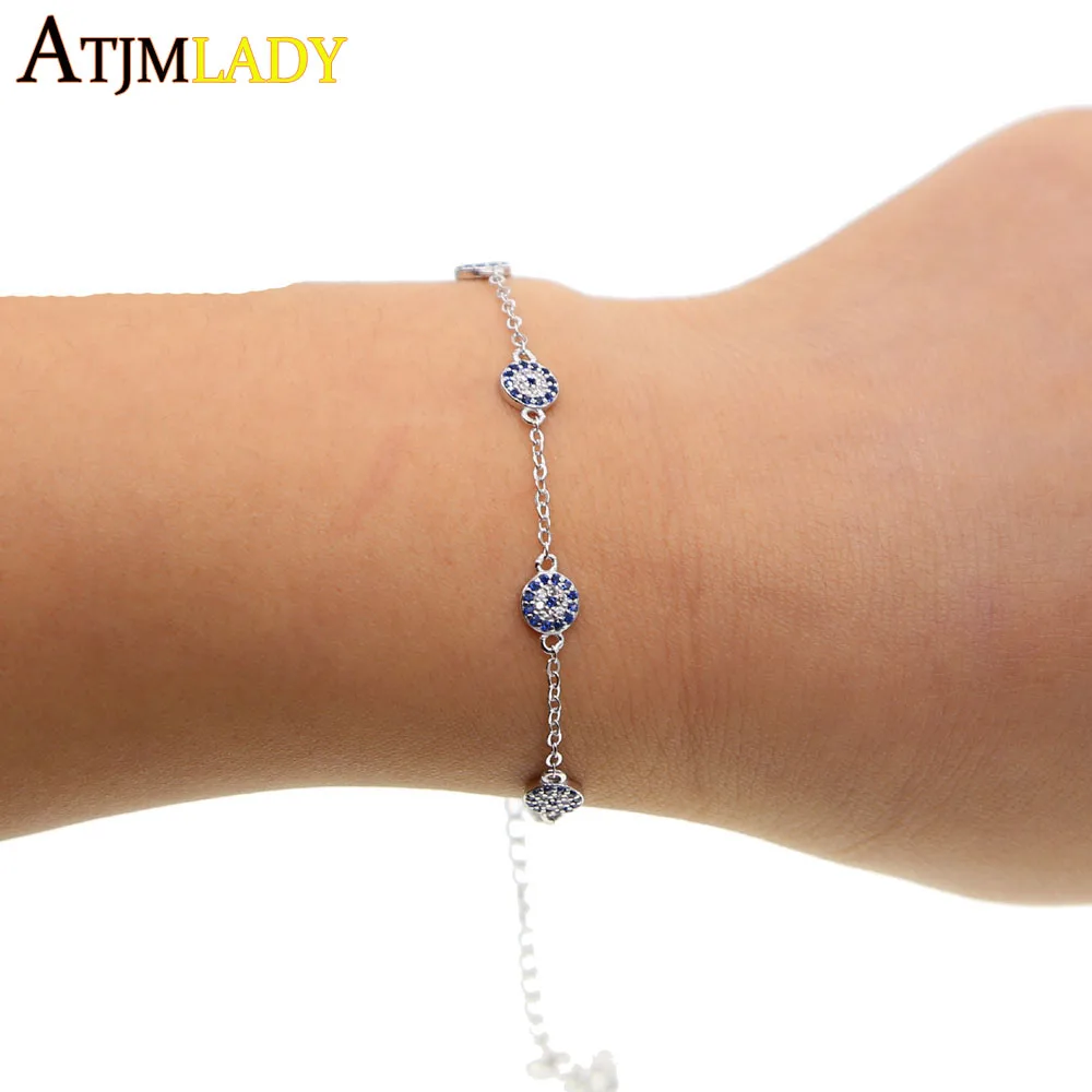 

Женский Классический Шарм-браслет с 5 глазами, Круглый браслет из стерлингового серебра 925 пробы с микро плетением и цепочкой