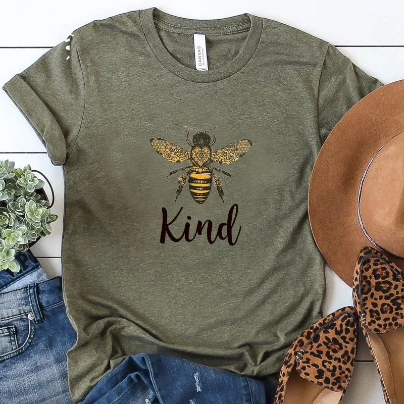 

BigBee Kind Kawaii Print T Shirt Women Fashion T-shirt Graphic Cute Flower Tshirt Street Style Top Casual Tees Female Plus size