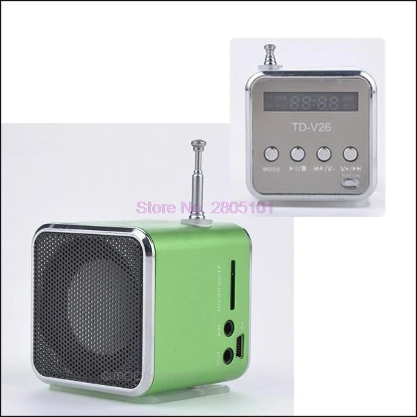 

by dhl or ems 100 pieces Portable TD-V26 Mini Portable Aluminum Alloy USB Speaker Sound Box FM Radio Support TF/SD Card