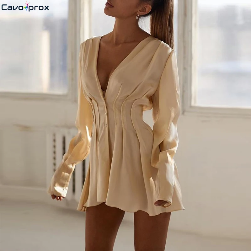 Женское платье с v образным вырезом плиссированное элегантное повседневное