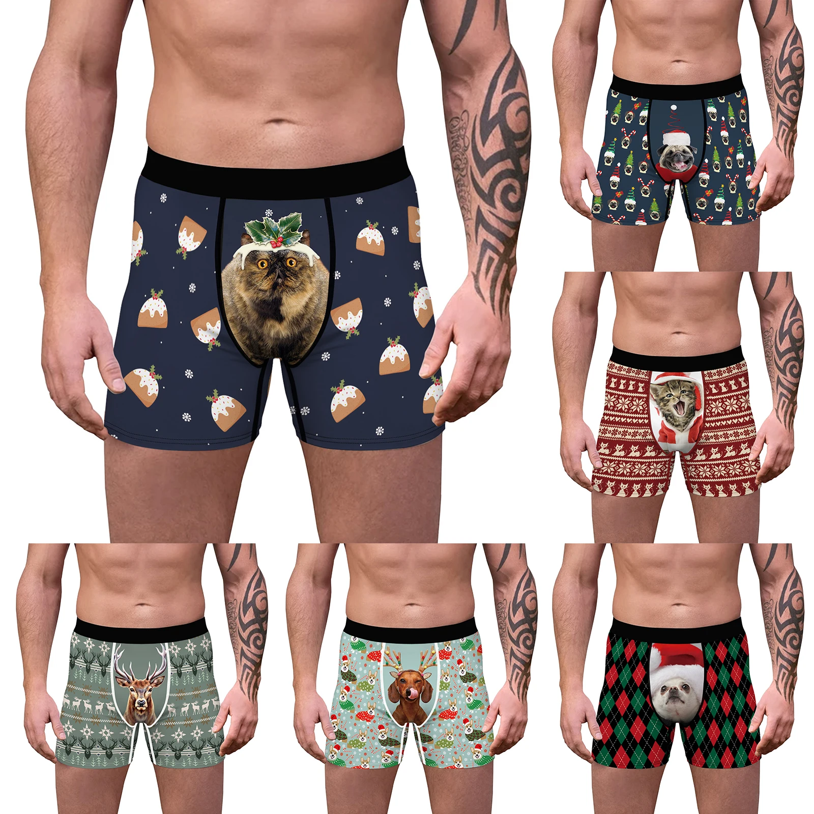 

Men Christmas Boxer Briefs with Loose Tight Waist, Cartoon Puppy Pattern Celebrate the Holiday Spring Clothing
