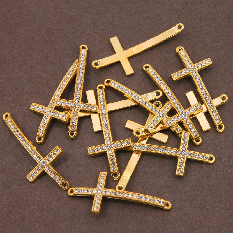 6 шт./лот посеребренные коннекторы с кристаллом Крест Иисуса для изготовления