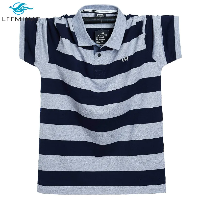 

Men Summer New Fashion Polo Shirt Short Sleeve 6XL Plus Size Super Large Loose Casual Striped Pullover Tees Men Oversize T shirt
