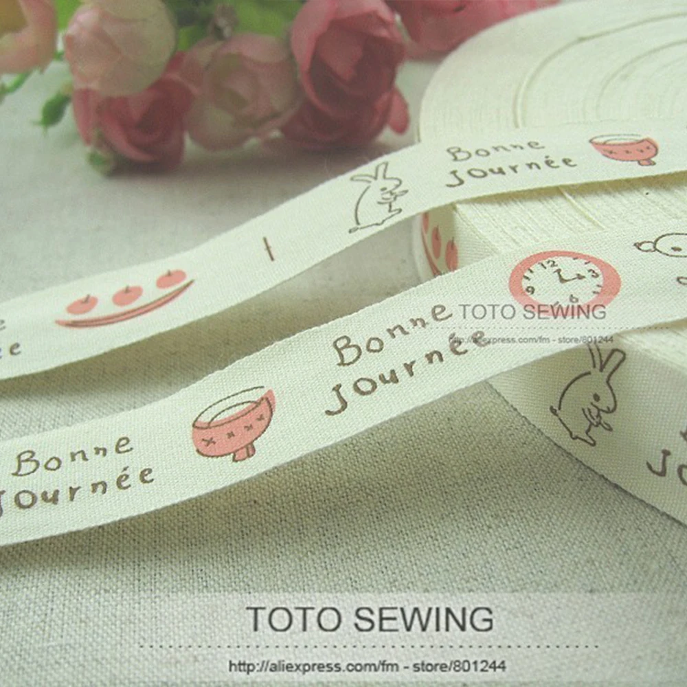 Min.order is $15 (mix order) Zakka Cotton Sewing Label Bonne Journey About 2CM Width Clothing Bag Hnadmade Carfts Textile |