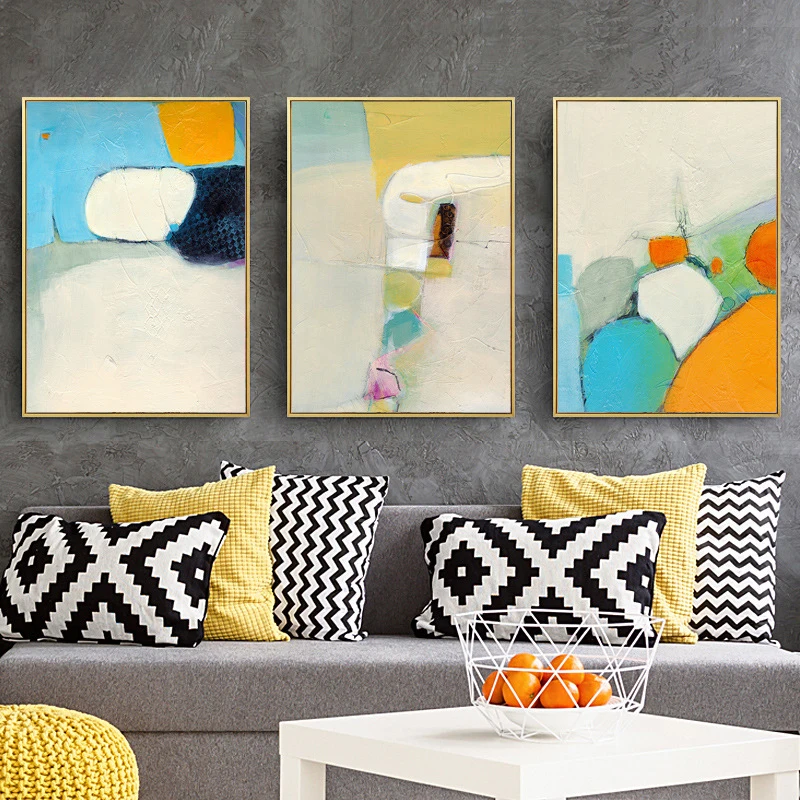 Сине-желтая абстрактная окрашенная Геометрическая цветная Настенная картина в