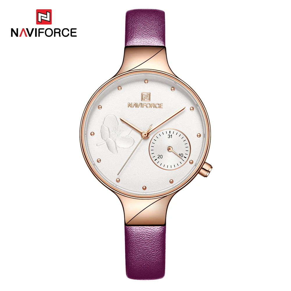 Purple NAVIFORCE женские часы модные повседневные женские кварцевые женские водонепроницаемые часы наручные часы с кожаным ремешком datereloj mujer - Цвет: Purple