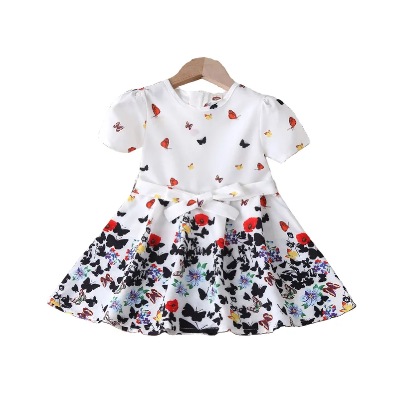 

Children's dress 2021 summer girls European and American princess dress girls children bow print dress summer girls skirt