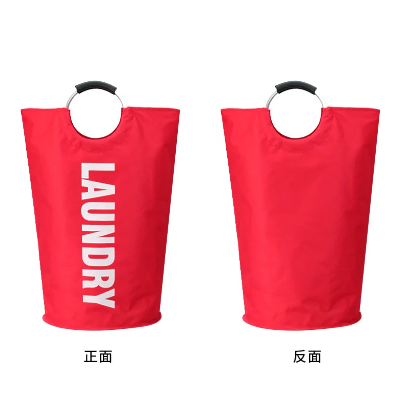 Large-capacity clothing storage bag at home, Oxford cloth double-layer laundry bag, round aluminum handle dirty clothes hamper