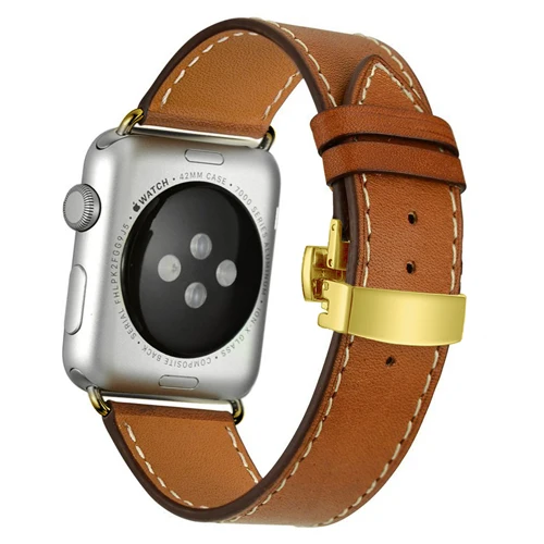 Gold buckle Кожаный ремешок для Apple watch band 4 44 мм 40 мм correa iwatch 5 4 3 2 ремешок 42 мм 38 мм Пряжка бабочка Apple watch 4 аксессуары - Цвет ремешка: Gold buckle