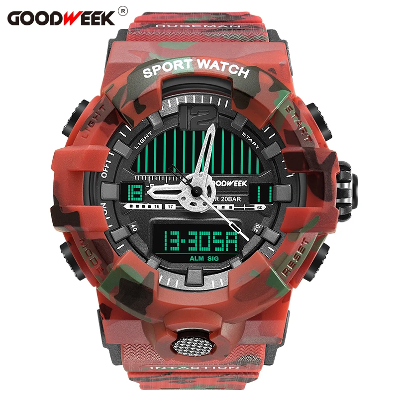 Армейские спортивные часы GOODWEEK мужские цифровые водонепроницаемые кварцевые с