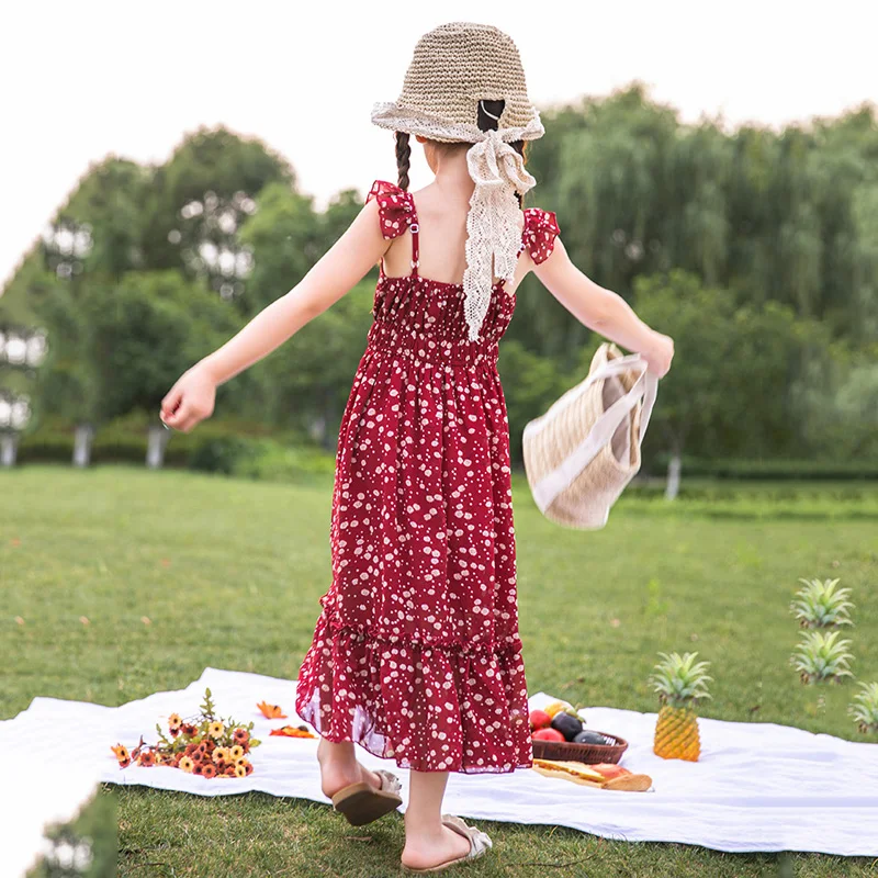 Богемное платье для девочек Модная одежда с принтом Детское летнее пляжное