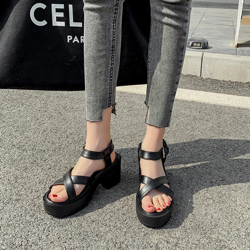 Женские босоножки на массивной платформе повседневная обувь высоком каблуке