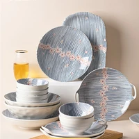 pink cherry pottery porcelain tableware creative set three dimensional relief binaural rectangular plate distinctive bowl