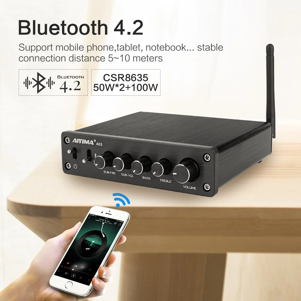 AIYIMA TPA3116 сабвуфер Bluetooth усилитель HiFi TPA3116D2 2,1 канальный цифровой аудио усилители 50 Вт* 2+ 100 Вт DC12-24V