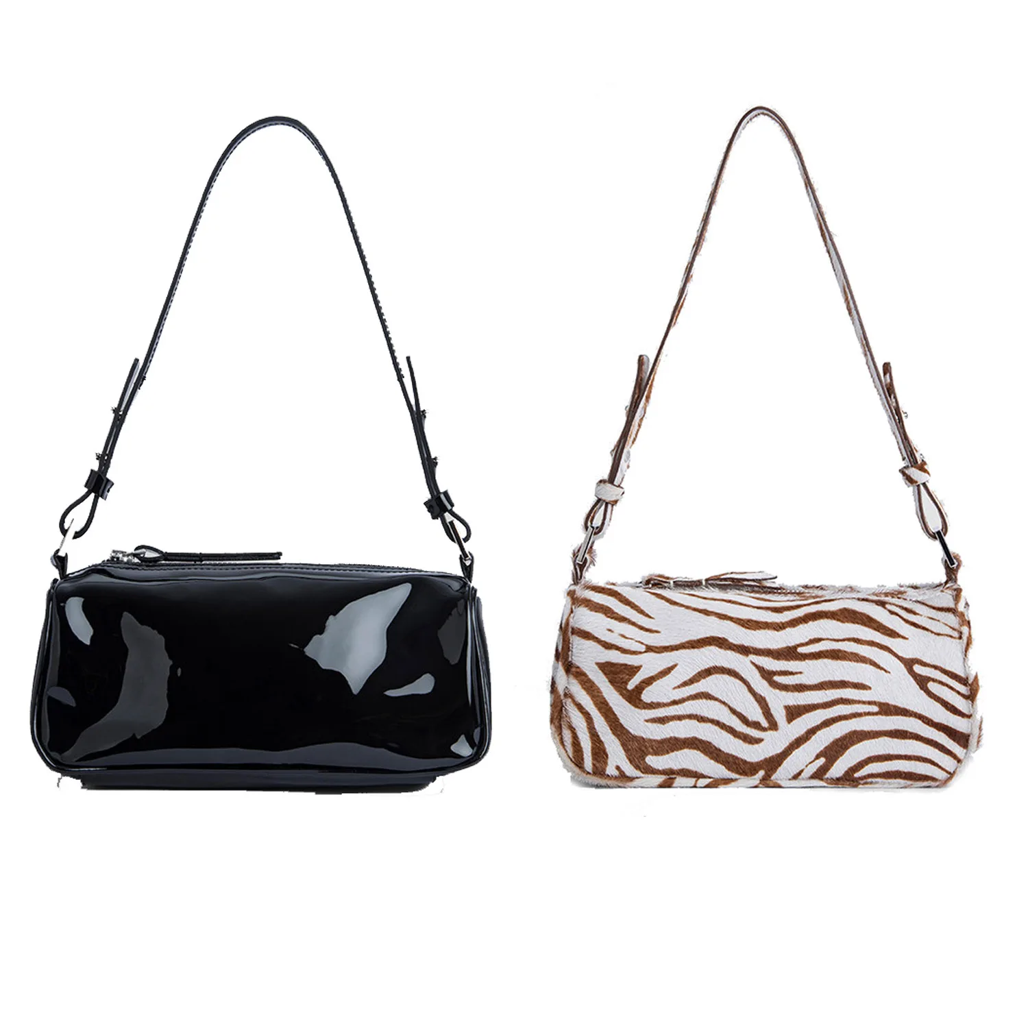 

Retro Small Square Bag Zebra Patent Leather Cowhide One Shoulder Handbag Horsehair Fashion Korean Women's Bag Mini Bump Color