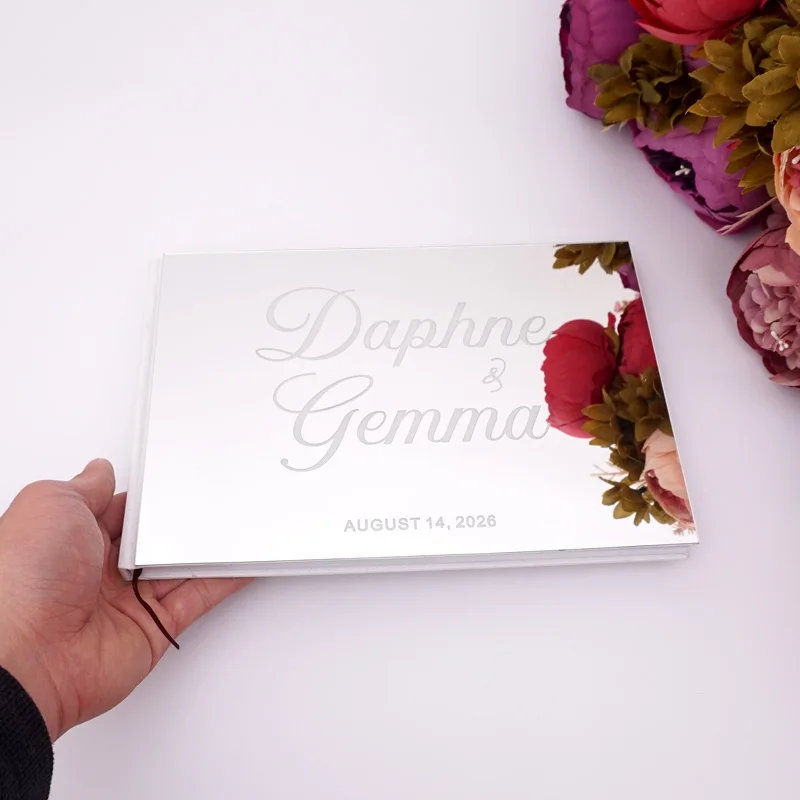 

25x18cm Custom Wedding Horizontal Signature Guestbook Acrylic Mirror White Blank Personalized Books Party Favors Bride Gifts