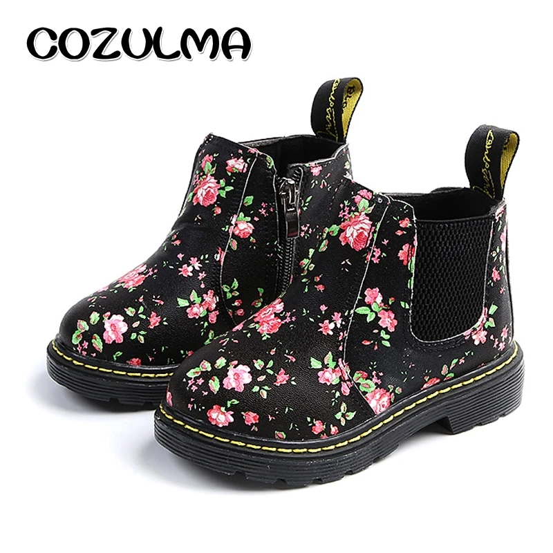 

COZULMA Kids Ankle Boots Girls Boys Floral Flower Print Chelsea Boots Girls Autumn Martin Boots Children Winter Shoes size 21-36