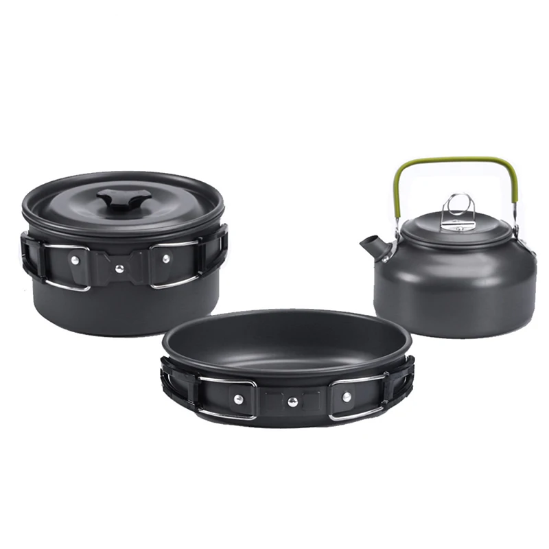 

3 Pcs Set Camping Cookware Outdoor Travel Picnic Cooking Frying Pan Boiling Pot Tableware Supplies Portable 2-3 People