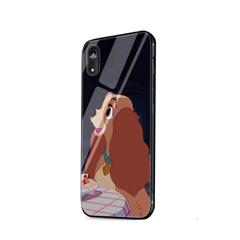 Mobile Phone Case Glass Tpu For Iphone 5 5s 6 6s 7 8 Plus X XR XS Max Shell Cover Cartoon Dog Lady And Tramp Protection | Мобильные