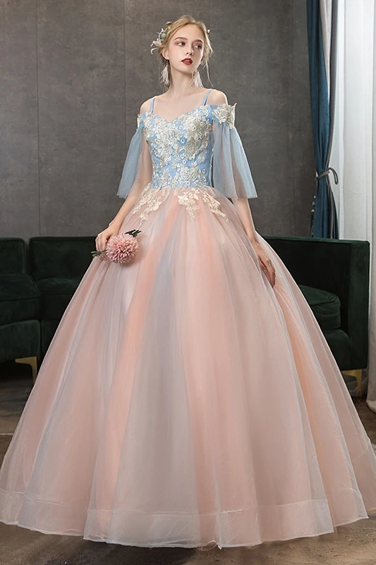 Quinceanera Dresses Contrast Color Prom Dress Off The Shoulder Luxury Embroidery Ball Gown Spaghetti Strap Vintage Party | Свадьбы и