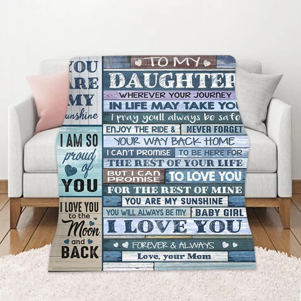 

Multicolor Flannel Velvet Blanket To My Daughter Son Wife Letter Printed Quilts Positive Encourage And Love Textiles Winter Gift