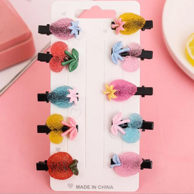 10Pcs/Set Girls Cartoon Fruits Ice Cream Hairpins Children Hair Clip Sweet Barrettes Hair Ornament New Fashion