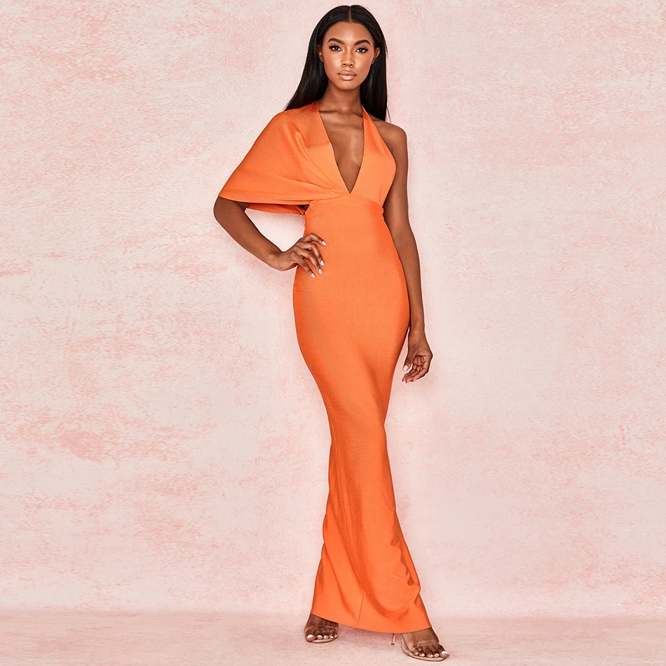 2021 летнее новое женское сексуальное оранжевое ДРАПИРОВАННОЕ длинное Бандажное