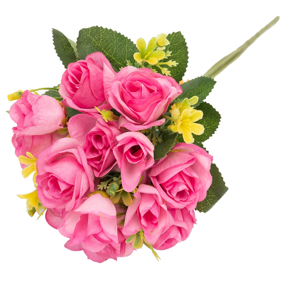 Rose red 15 головок Маленькие розы, искусственные цветы букет шелковые искусственные цветы украшения отель балкон Свадебный домашний стол композиция - Цвет: Rose red