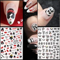 newest panda red lips 3d self adhesive decal template diy decoration tools nail art sticker wg301 06