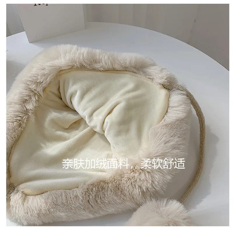 

Winter Fluffy Bomber Hats Womens Russian Ushanka Beanies with Fur Pompom Chunky Knit Trapper Hat Snow Ski Warm Earflap Caps