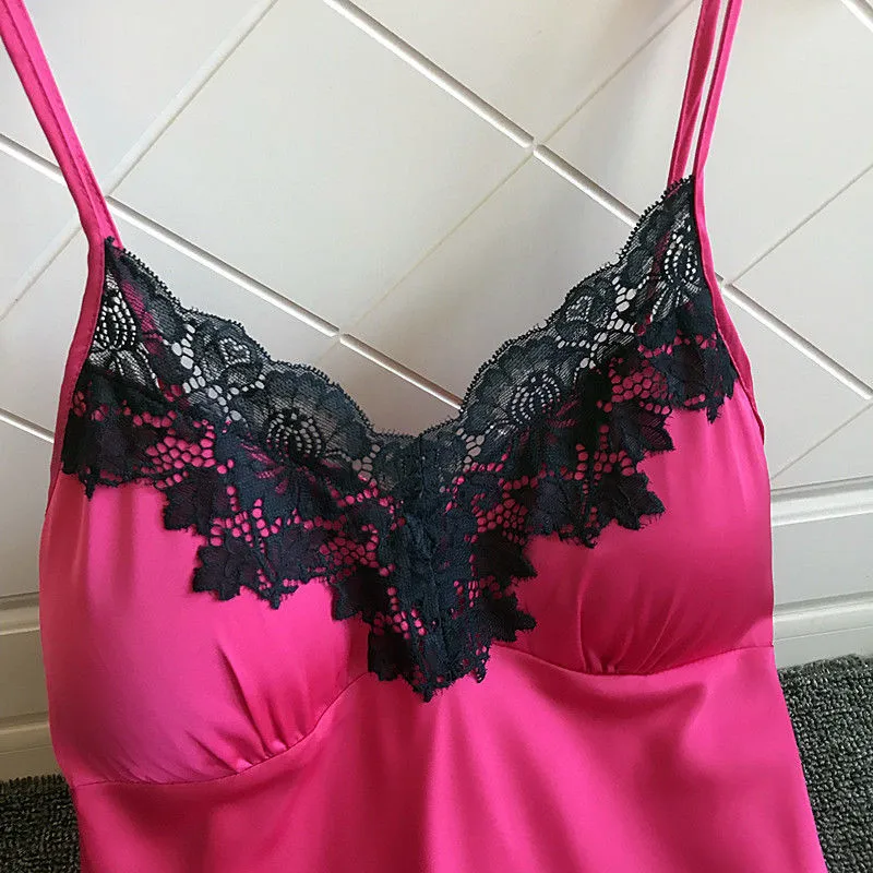 Women's Sexy Lingerie Silk Nightgown Summer Dress Lace Night Sleepwear Babydoll Nightie Satin Homewear Chest Pad Nightwear | Женская