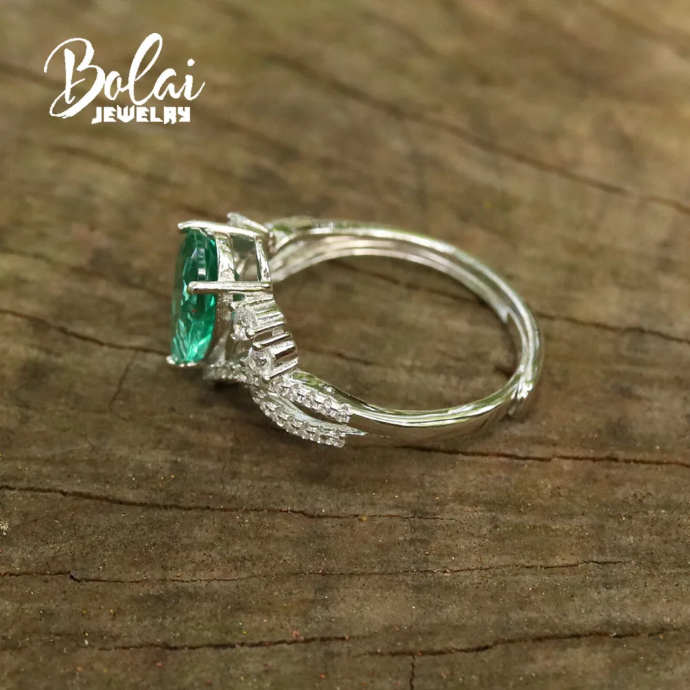 Bolaijewelry, созданное зеленое Изумрудное кольцо овальное 6*8 мм из стерлингового серебра 925 пробы, хорошее ювелирное изделие для женщин, лучший подарок