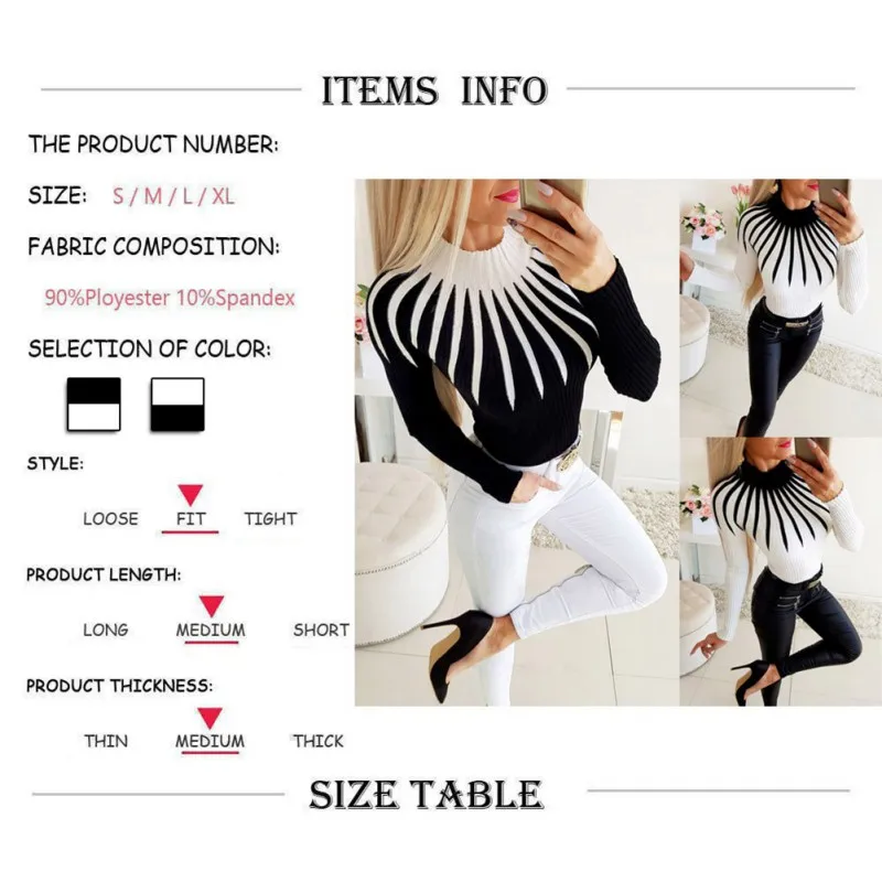 

2019 Fashion Casual Color Block Women Sweater Turtleneck Long Sleeve Pullover Top Autumn Winter New Female Warm Clothing