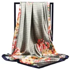 Женский шелковый шарф, эмалирующий платок в стиле ретро с цветочным принтом, аксессуар для головы, 90х90 см