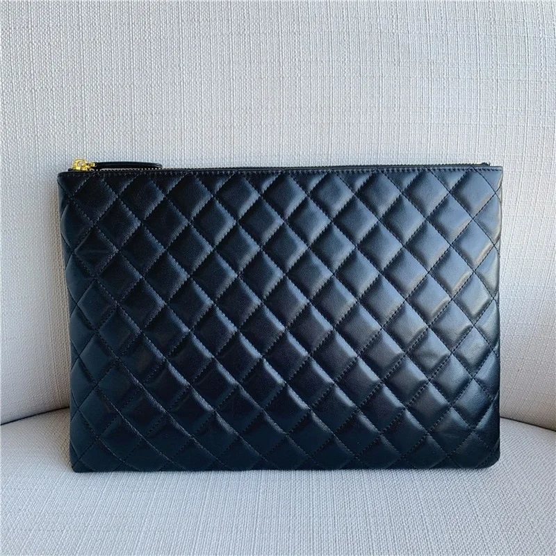 

2021 New Genuine Leather Clutch Bag Women's Soft Leather Large Capacity Clutch Banquet Sheepskin Diamond Pattern Bag Long
