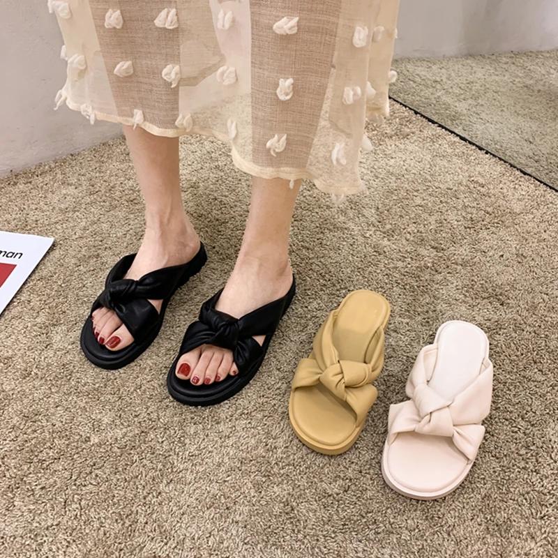 

DLEK Women Summer Fashion Elegant Butterfly-knot Outside Sweet Slippers Ladies Lovely Comfortable New Arrival Flats