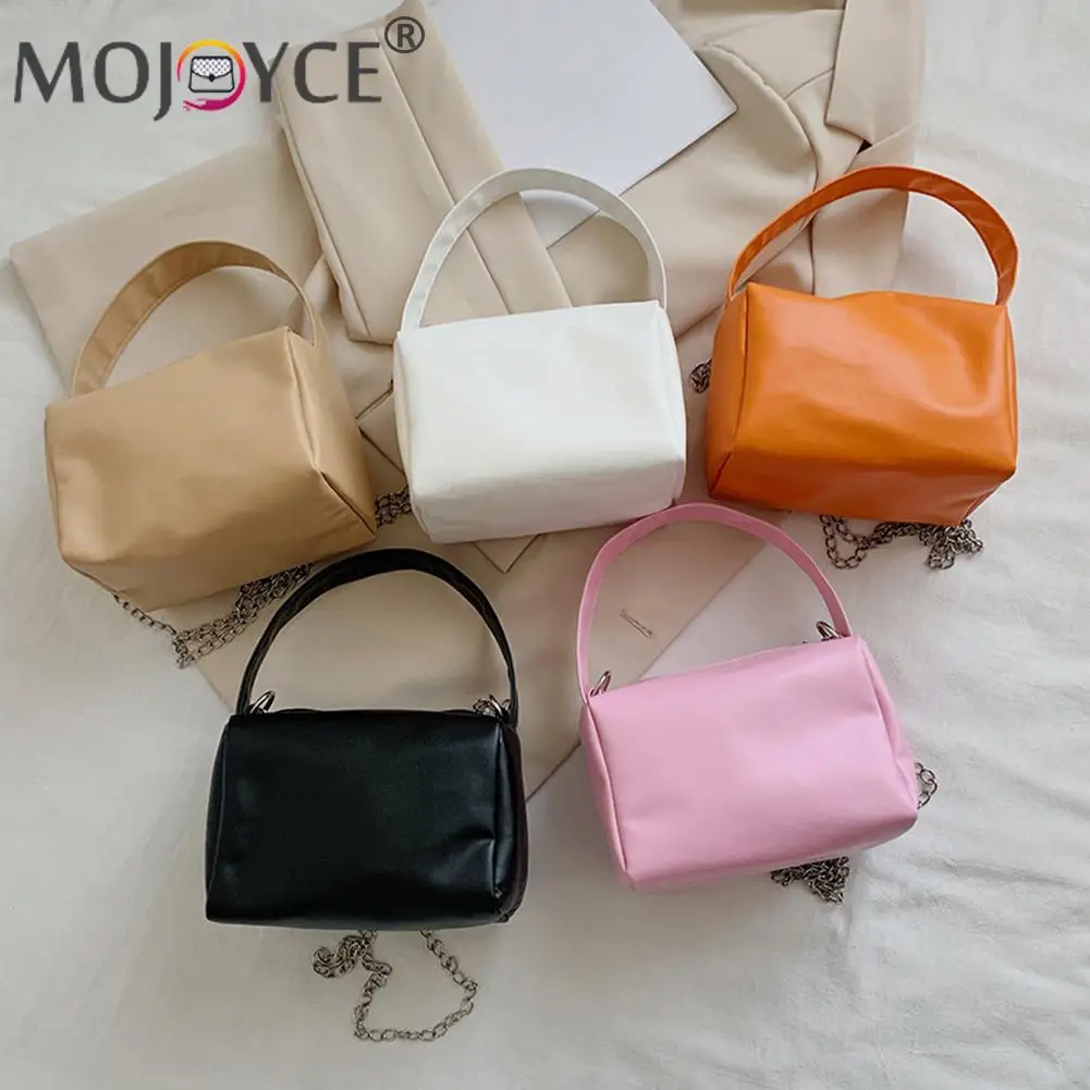

Portalbe Solid Color Square Shoulder Crossbody Bag Women Fashion PU Leather Top-handle Purse Casual Travel Thin Chain Handbags