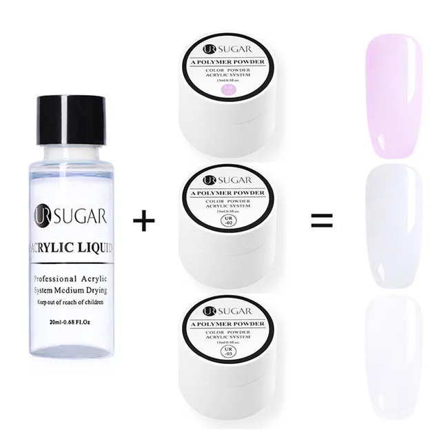 liquid with 3 powder UR SUGAR 15 мл акриловый порошок для ногтей резьба расширение французские ногти полимерный порошок акриловая жидкость украшение для ногтей набор инструментов - Цвет: liquid with 3 powder