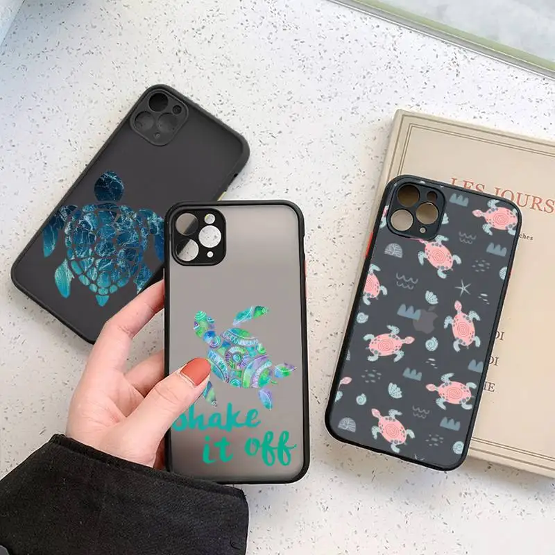 

turtle Phone Case For iPhone 12 11 Mini Pro XR XS Max 7 8 Plus X Matte transparent cover