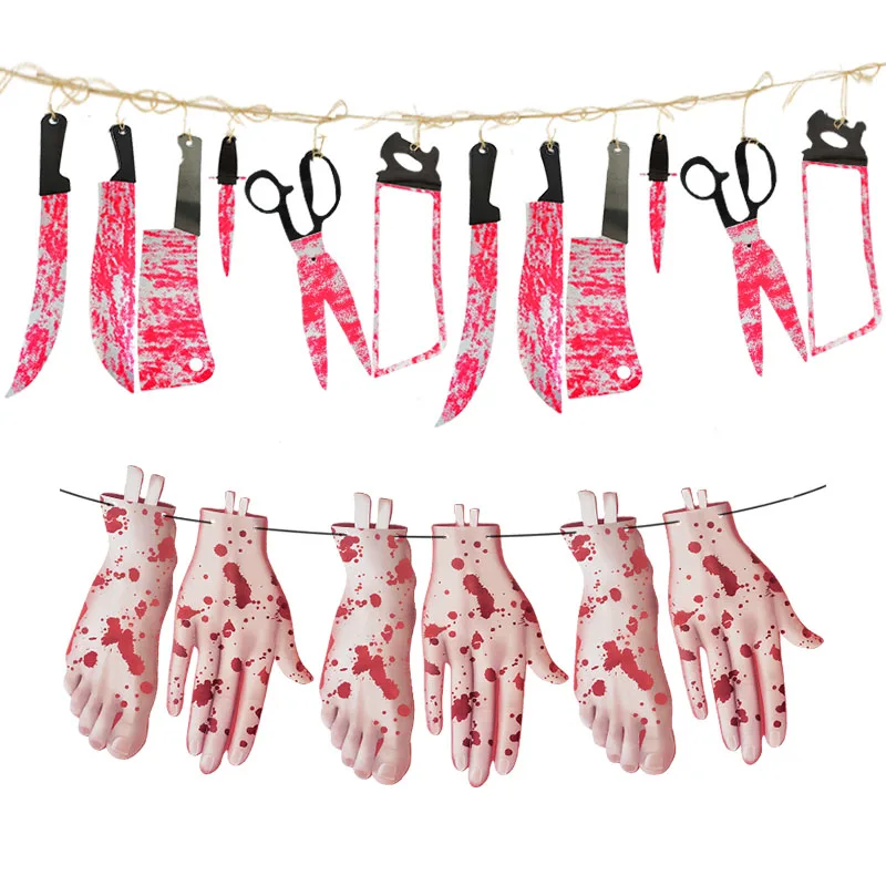 

Horror Halloween Party Bloody Banner Paper Bunting Terror Halloween Party Home Hanging Ornament Haunted House Decoration Supplie