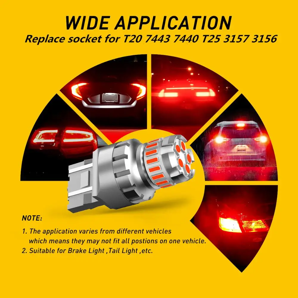 

2x Flash 7443 T20 W21/5W WY21W Led Canbus Bulb 3157 T20 P27/7W LED Car Brake Stop Light 3030 4014 SMD 1200LM DC12V NO ERROR