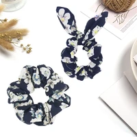 2 pclot fashion florals print rabbit ears headwear for woman girls elastic hairbands ponytail holder sweet hair accessories