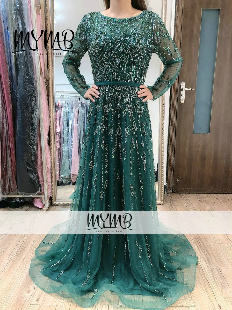Роскошное Свадебное платье MYMB Haute Couture с бисером дизайнерское длинным рукавом