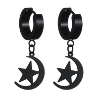 1 pair black color punk fashion star moon piercing drop earring mascot ornaments for men women accessories ear studs jewelry
